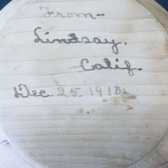 Carved Folk Art Wooden Bowl, Fruit Leaves Signed Lindsay Calif 1910, Vintage - Picture 5 of 9